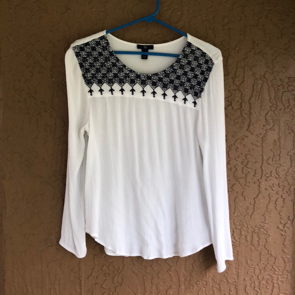White Blouse with blue print